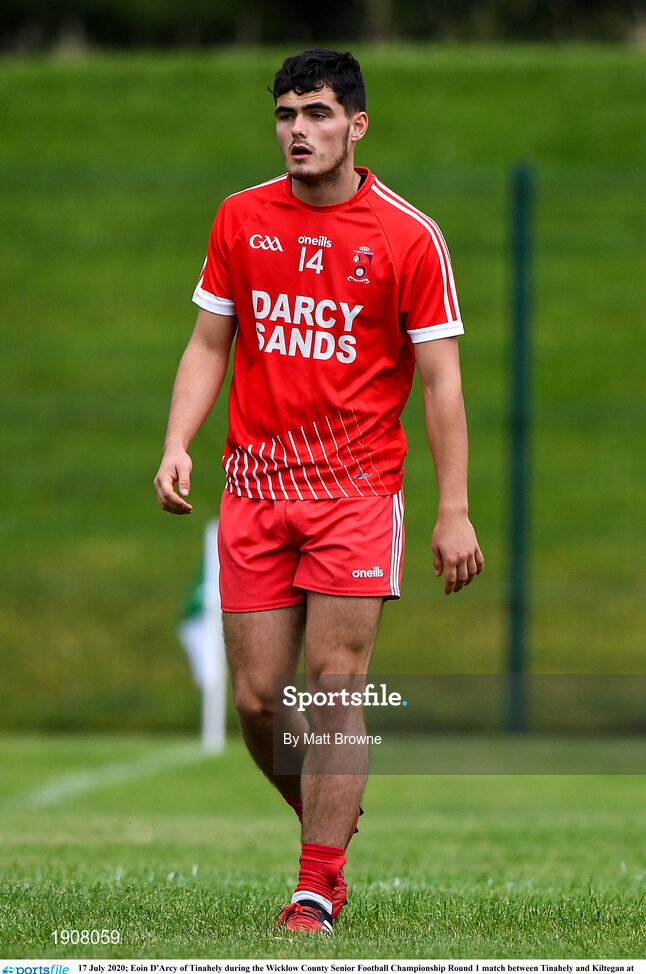 17 July 2020; Eoin D'Arcy of Tinahely during the Wicklow County Senior Football Championship Round 1 match between Tinahely and Kiltegan at Baltinglass GAA Club in Baltinglass, Wicklow. Competitive GAA matches have been approved to return following the guidelines of Phase 3 of the Irish Government’s Roadmap for Reopening of Society and Business and protocols set down by the GAA governing authorities. With games having been suspended since March, competitive games can take place with updated protocols including a limit of 200 individuals at any one outdoor event, including players, officials and a limited number of spectators, with social distancing, hand sanitisation and face masks being worn by those in attendance among other measures in an effort to contain the spread of the Coronavirus (COVID-19) pandemic. Photo by Matt Browne/Sportsfile