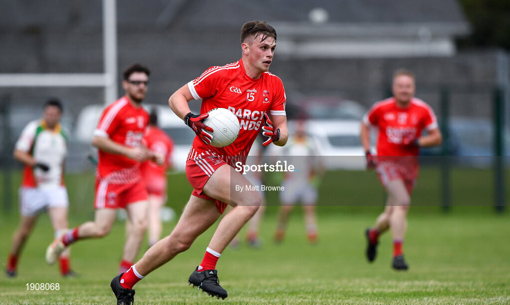 17 July 2020; James Hedderman of Tinahely during the Wicklow County Senior Football Championship Round 1 match between Tinahely and Kiltegan at Baltinglass GAA Club in Baltinglass, Wicklow. Competitive GAA matches have been approved to return following the guidelines of Phase 3 of the Irish Government’s Roadmap for Reopening of Society and Business and protocols set down by the GAA governing authorities. With games having been suspended since March, competitive games can take place with updated protocols including a limit of 200 individuals at any one outdoor event, including players, officials and a limited number of spectators, with social distancing, hand sanitisation and face masks being worn by those in attendance among other measures in an effort to contain the spread of the Coronavirus (COVID-19) pandemic. Photo by Matt Browne/Sportsfile