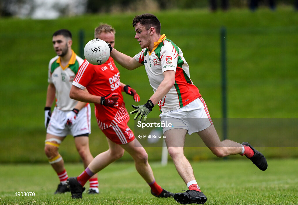 17 July 2020; Colm Keogh of Kiltegan during the Wicklow County Senior Football Championship Round 1 match between Tinahely and Kiltegan at Baltinglass GAA Club in Baltinglass, Wicklow. Competitive GAA matches have been approved to return following the guidelines of Phase 3 of the Irish Government’s Roadmap for Reopening of Society and Business and protocols set down by the GAA governing authorities. With games having been suspended since March, competitive games can take place with updated protocols including a limit of 200 individuals at any one outdoor event, including players, officials and a limited number of spectators, with social distancing, hand sanitisation and face masks being worn by those in attendance among other measures in an effort to contain the spread of the Coronavirus (COVID-19) pandemic. Photo by Matt Browne/Sportsfile
