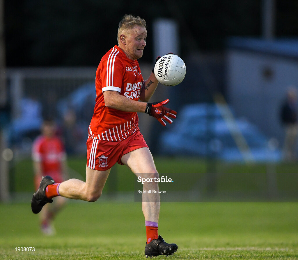 17 July 2020; Tony D'Arcy of Tinahely during the Wicklow County Senior Football Championship Round 1 match between Tinahely and Kiltegan at Baltinglass GAA Club in Baltinglass, Wicklow. Competitive GAA matches have been approved to return following the guidelines of Phase 3 of the Irish Government’s Roadmap for Reopening of Society and Business and protocols set down by the GAA governing authorities. With games having been suspended since March, competitive games can take place with updated protocols including a limit of 200 individuals at any one outdoor event, including players, officials and a limited number of spectators, with social distancing, hand sanitisation and face masks being worn by those in attendance among other measures in an effort to contain the spread of the Coronavirus (COVID-19) pandemic. Photo by Matt Browne/Sportsfile