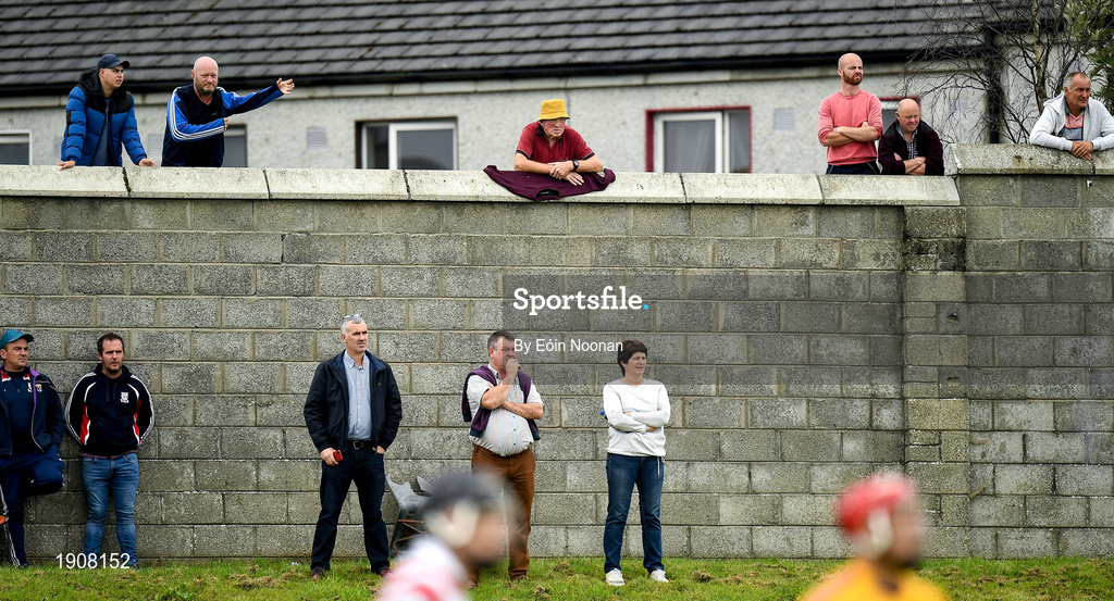 18 July 2020; Supporters watch on during the Wexford County Senior Hurling Championship Group B Round 1 match between Ferns St Aidan's and Faythe Harriers at Bellefield in Enniscorthy, Wexford. Competitive GAA matches have been approved to return following the guidelines of Phase 3 of the Irish Government’s Roadmap for Reopening of Society and Business and protocols set down by the GAA governing authorities. With games having been suspended since March, competitive games can take place with updated protocols including a limit of 200 individuals at any one outdoor event, including players, officials and a limited number of spectators, with social distancing, hand sanitisation and face masks being worn by those in attendance among other measures in an effort to contain the spread of the Coronavirus (COVID-19) pandemic. Photo by Eóin Noonan/Sportsfile