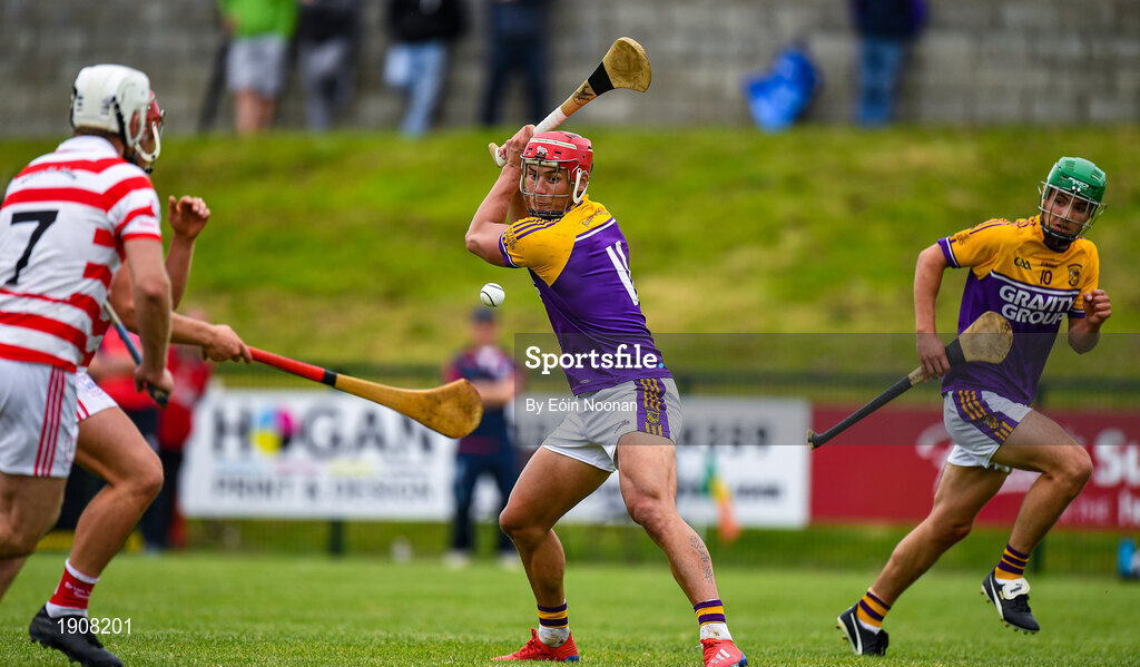 18 July 2020; Lee Chin of Faythe Harriers scores a goal for his side during the Wexford County Senior Hurling Championship Group B Round 1 match between Ferns St Aidan's and Faythe Harriers at Bellefield in Enniscorthy, Wexford. Competitive GAA matches have been approved to return following the guidelines of Phase 3 of the Irish Government’s Roadmap for Reopening of Society and Business and protocols set down by the GAA governing authorities. With games having been suspended since March, competitive games can take place with updated protocols including a limit of 200 individuals at any one outdoor event, including players, officials and a limited number of spectators, with social distancing, hand sanitisation and face masks being worn by those in attendance among other measures in an effort to contain the spread of the Coronavirus (COVID-19) pandemic. Photo by Eóin Noonan/Sportsfile