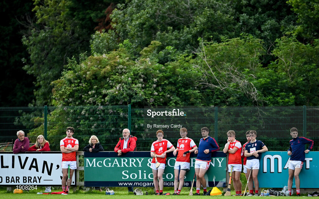 18 July 2020; Cuala substitutes watch on during the Dublin County Senior Hurling Championship Group 4 Round 1 match between Cuala and Thomas Davis at Bray Emmets GAA club in Bray, Wicklow. Competitive GAA matches have been approved to return following the guidelines of Phase 3 of the Irish Government’s Roadmap for Reopening of Society and Business and protocols set down by the GAA governing authorities. With games having been suspended since March, competitive games can take place with updated protocols including a limit of 200 individuals at any one outdoor event, including players, officials and a limited number of spectators, with social distancing, hand sanitisation and face masks being worn by those in attendance among other measures in an effort to contain the spread of the Coronavirus (COVID-19) pandemic. Photo by Ramsey Cardy/Sportsfile