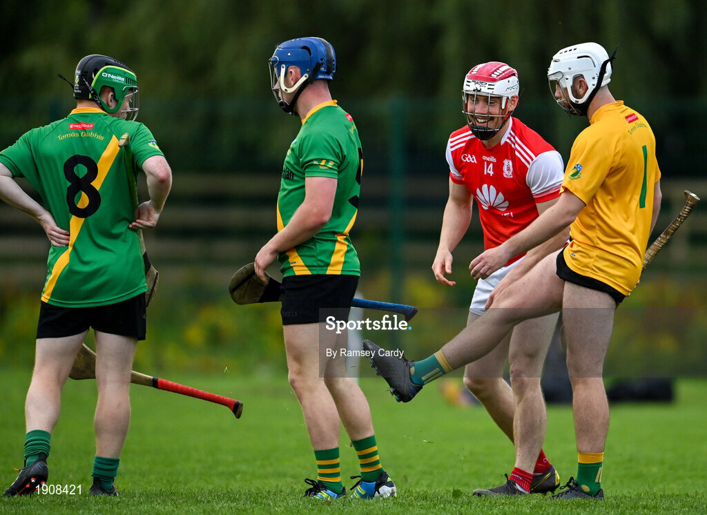 18 July 2020; Thomas Davis goalkeeper Jack Blanchfield kicks away the hurl of Con O'Callaghan of Cuala during the Dublin County Senior Hurling Championship Group 4 Round 1 match between Cuala and Thomas Davis at Bray Emmets GAA club in Bray, Wicklow. Competitive GAA matches have been approved to return following the guidelines of Phase 3 of the Irish Government’s Roadmap for Reopening of Society and Business and protocols set down by the GAA governing authorities. With games having been suspended since March, competitive games can take place with updated protocols including a limit of 200 individuals at any one outdoor event, including players, officials and a limited number of spectators, with social distancing, hand sanitisation and face masks being worn by those in attendance among other measures in an effort to contain the spread of the Coronavirus (COVID-19) pandemic. Photo by Ramsey Cardy/Sportsfile