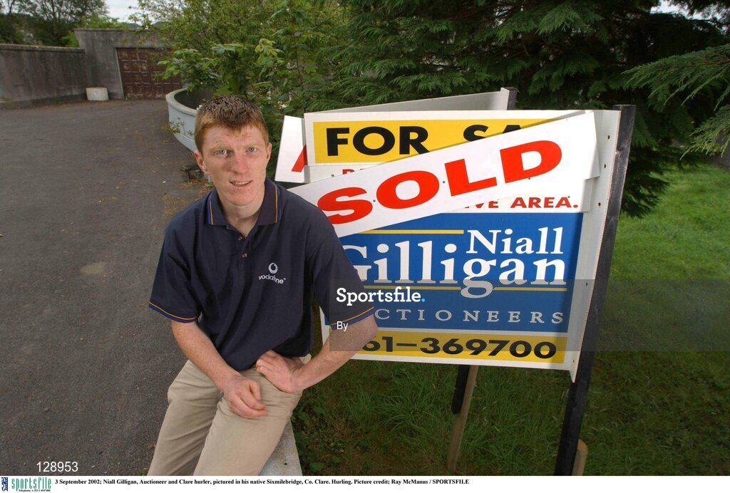 3 September 2002; Niall Gilligan, Auctioneer and Clare hurler, pictured in his native Sixmilebridge, Co. Clare. Hurling. Picture credit; Ray McManus / SPORTSFILE