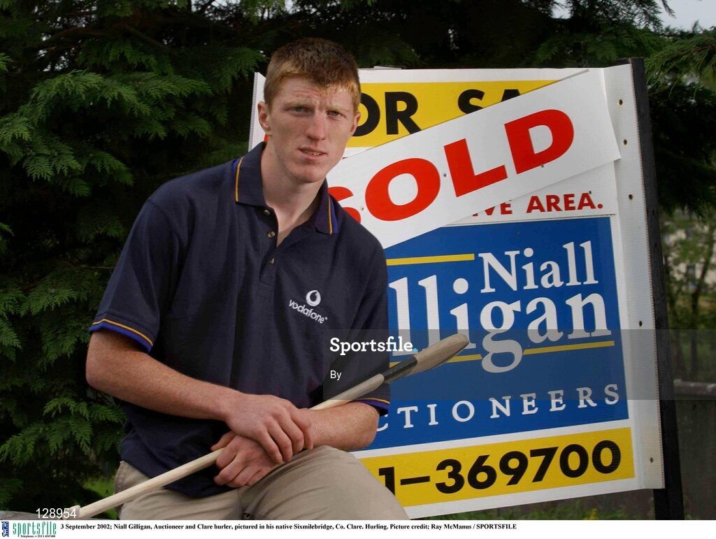 3 September 2002; Niall Gilligan, Auctioneer and Clare hurler, pictured in his native Sixmilebridge, Co. Clare. Hurling. Picture credit; Ray McManus / SPORTSFILE