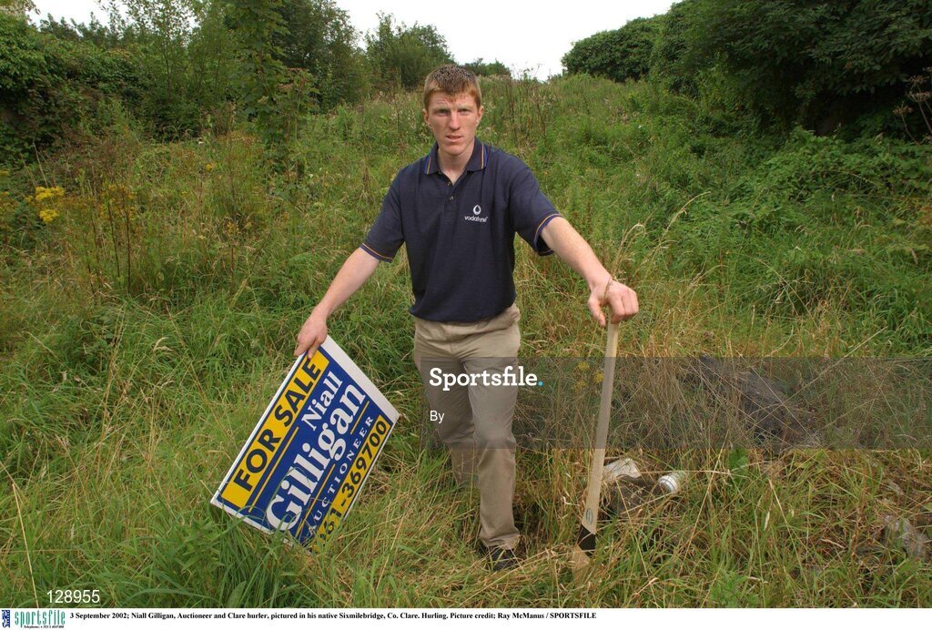 3 September 2002; Niall Gilligan, Auctioneer and Clare hurler, pictured in his native Sixmilebridge, Co. Clare. Hurling. Picture credit; Ray McManus / SPORTSFILE