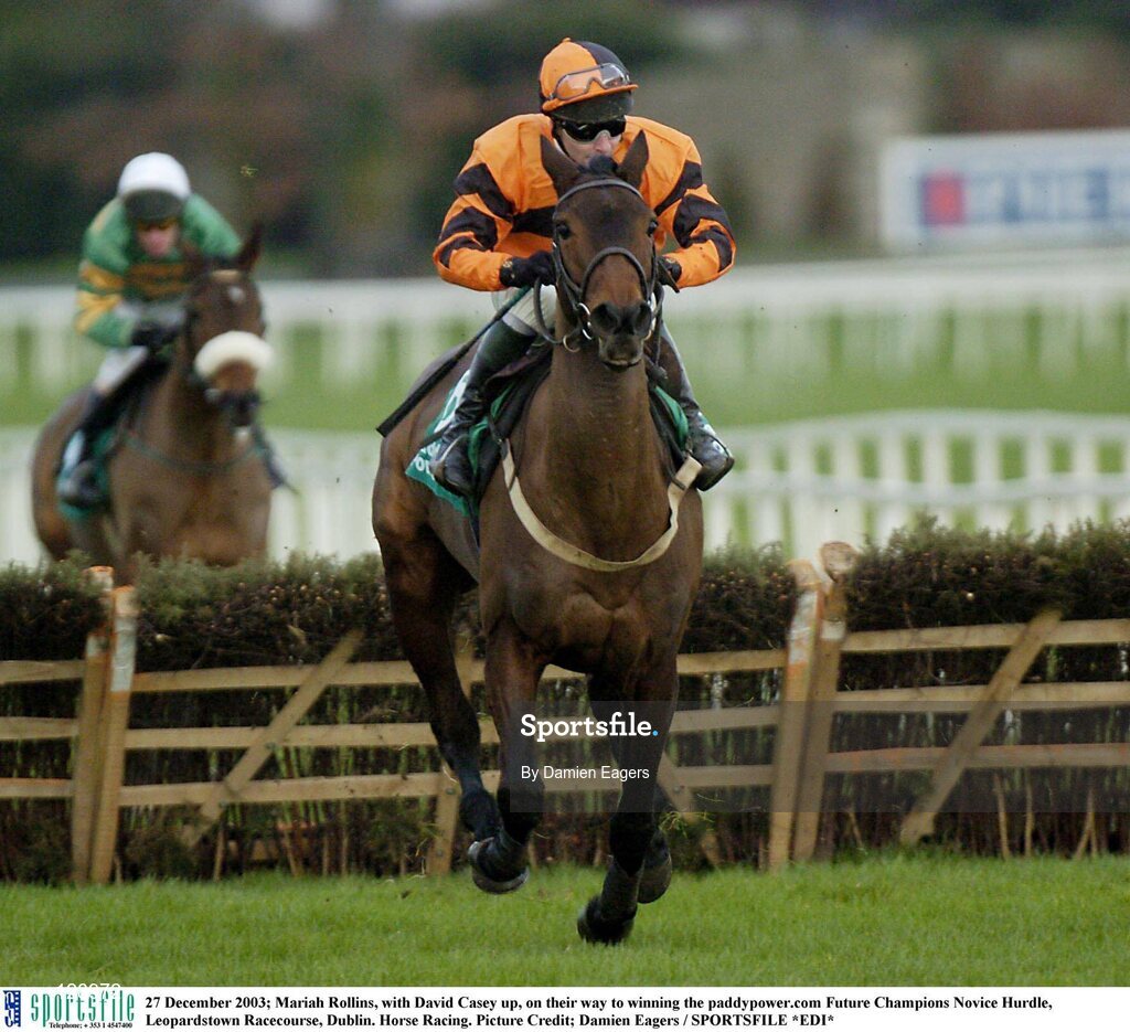 27 December 2003; Mariah Rollins, with David Casey up, on their way to winning the paddypower.com Future Champions Novice Hurdle, Leopardstown Racecourse, Dublin. Horse Racing. Picture Credit; Damien Eagers / SPORTSFILE *EDI*