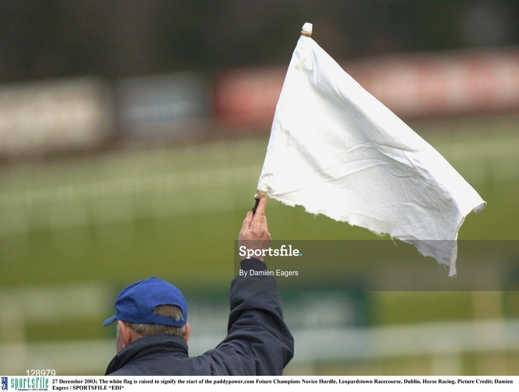 27 December 2003; The white flag is raised to signify the start of the paddypower.com Future Champions Novice Hurdle, Leopardstown Racecourse, Dublin. Horse Racing. Picture Credit; Damien Eagers / SPORTSFILE *EDI*