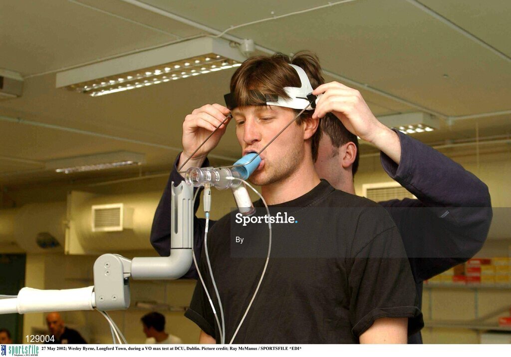 27 May 2002; Wesley Byrne, Longford Town, during a VO max test at DCU, Dublin. Picture credit; Ray McManus / SPORTSFILE *EDI*