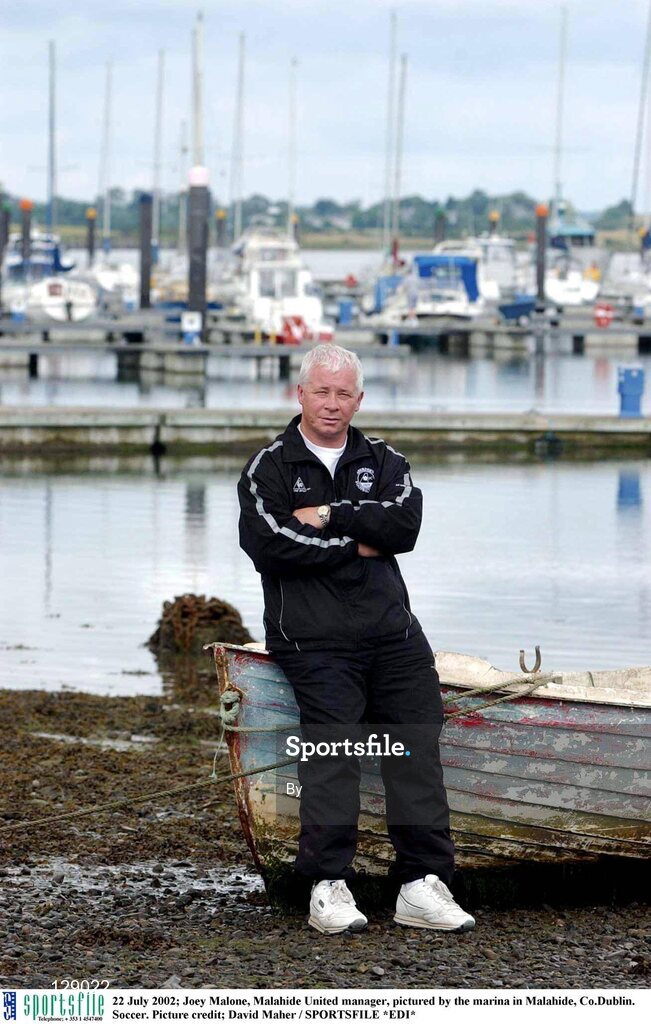 22 July 2002; Joey Malone, Malahide United manager, pictured by the marina in Malahide, Co.Dublin. Soccer. Picture credit; David Maher / SPORTSFILE *EDI*