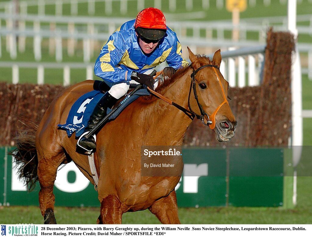 28 December 2003; Pizarro, with Barry Geraghty up, during the William Neville & Sons Novice Steeplechase, Leopardstown Racecourse, Dublin. Horse Racing. Picture Credit; David Maher / SPORTSFILE *EDI*
