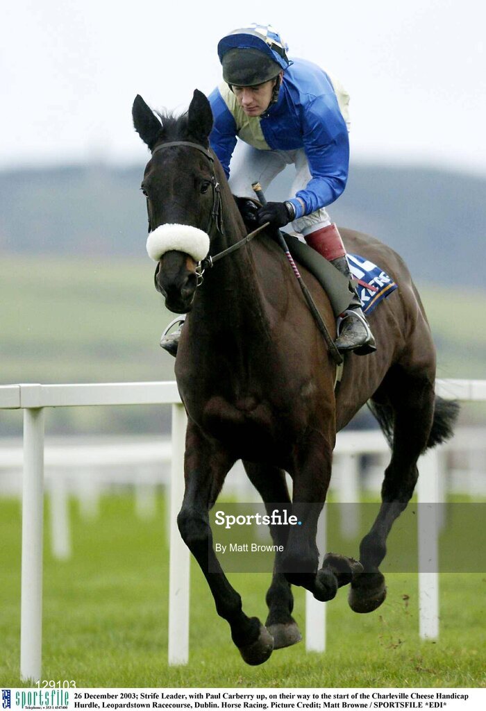 26 December 2003; Strife Leader, with Paul Carberry up, on their way to the start of the Charleville Cheese Handicap Hurdle, Leopardstown Racecourse, Dublin. Horse Racing. Picture Credit; Matt Browne / SPORTSFILE *EDI*