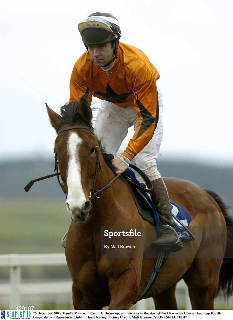 26 December 2003; Vanilla Man, with Conor O'Dwyer up, on their way to the start of the Charleville Cheese Handicap Hurdle, Leopardstown Racecourse, Dublin. Horse Racing. Picture Credit; Matt Browne / SPORTSFILE *EDI*