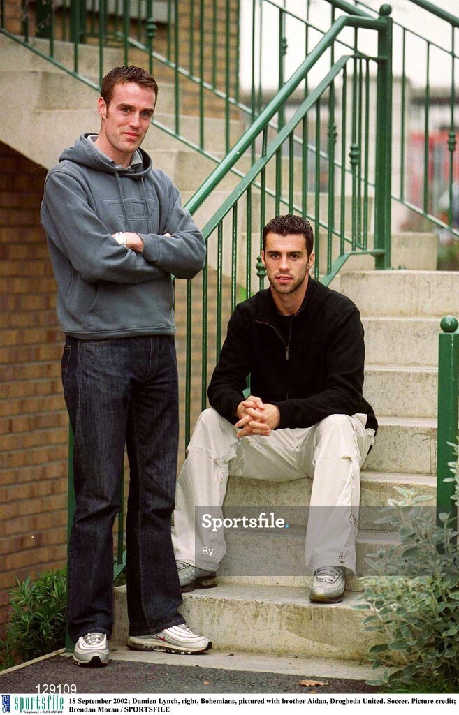 18 September 2002; Damien Lynch, right, Bohemians, pictured with brother Aidan, Drogheda United. Soccer. Picture credit; Brendan Moran / SPORTSFILE