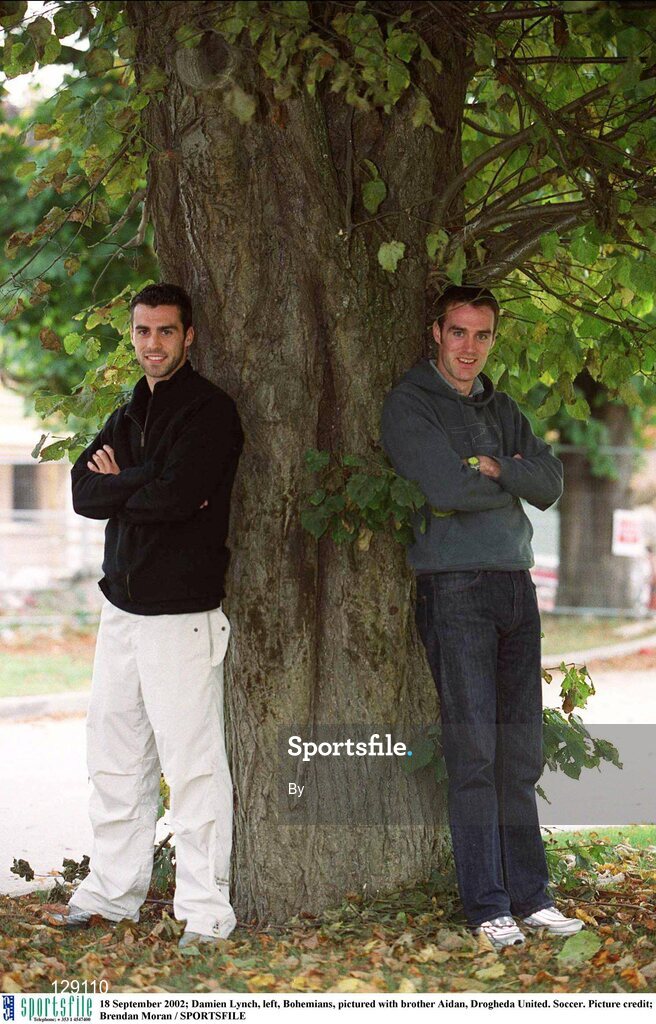 18 September 2002; Damien Lynch, left, Bohemians, pictured with brother Aidan, Drogheda United. Soccer. Picture credit; Brendan Moran / SPORTSFILE