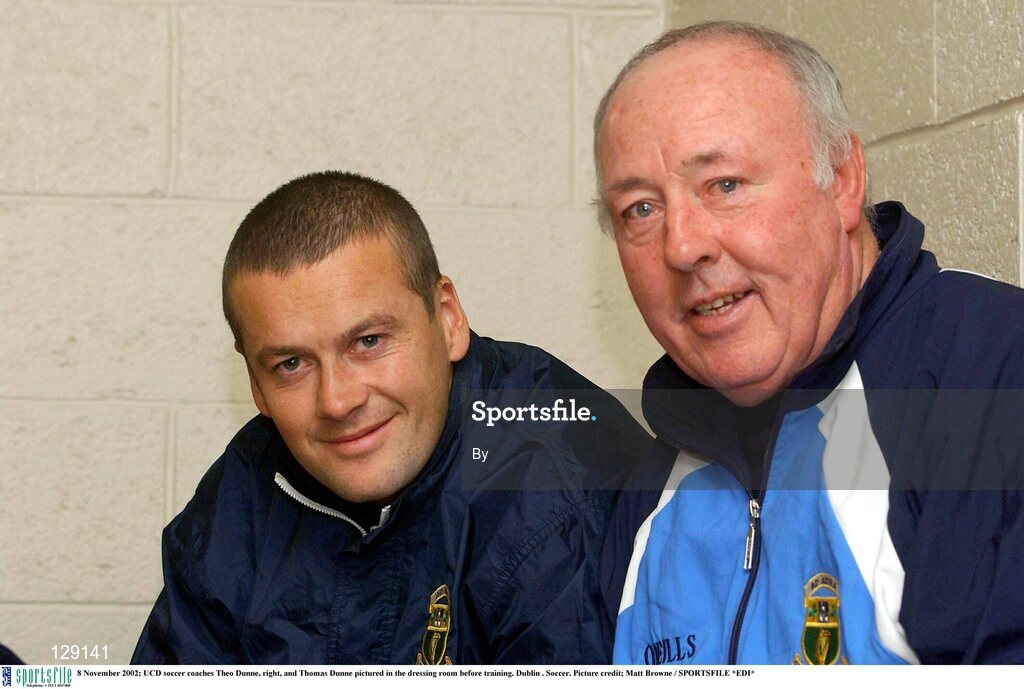 8 November 2002; UCD soccer coaches Theo Dunne, right, and Thomas Dunne pictured in the dressing room before training. Dublin . Soccer. Picture credit; Matt Browne / SPORTSFILE *EDI*