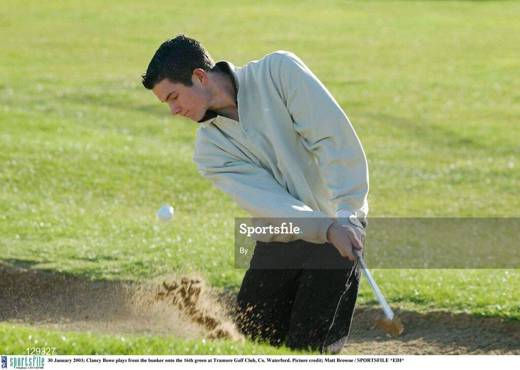 30 January 2003; Clancy Bowe plays from the bunker onto the 16th green at Tramore Golf Club, Co. Waterford. Picture credit; Matt Browne / SPORTSFILE *EDI*