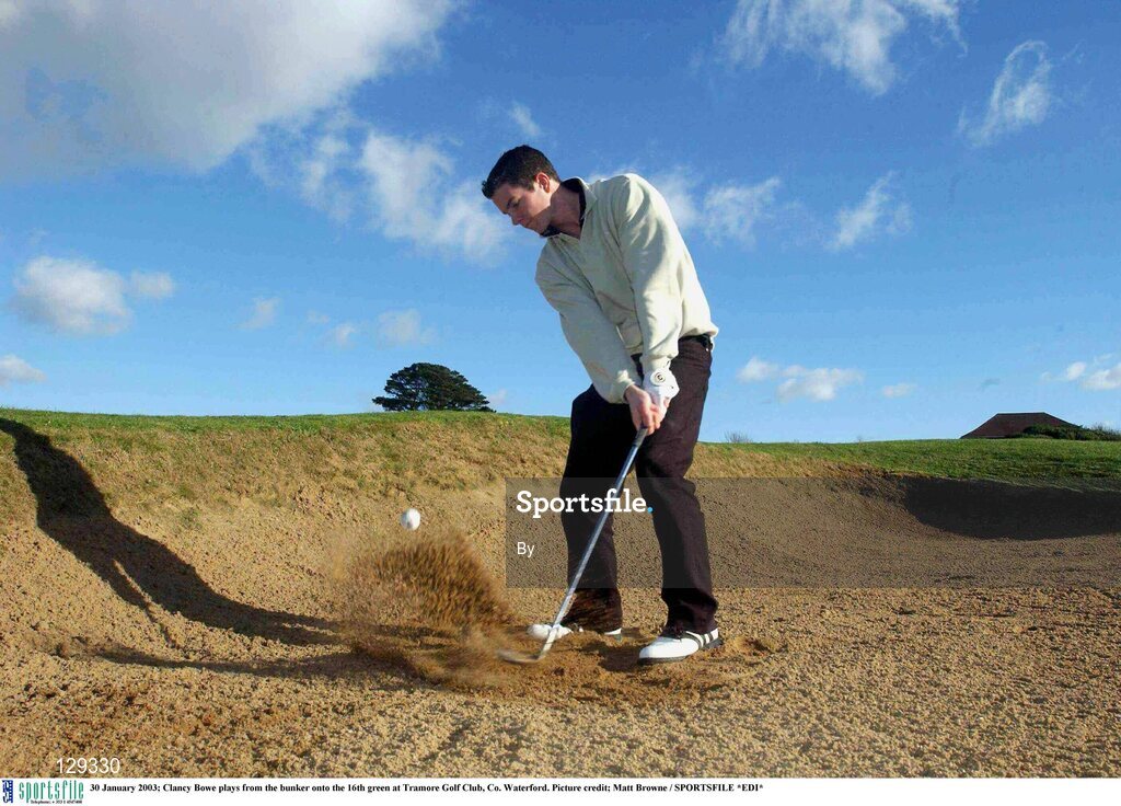 30 January 2003; Clancy Bowe plays from the bunker onto the 16th green at Tramore Golf Club, Co. Waterford. Picture credit; Matt Browne / SPORTSFILE *EDI*