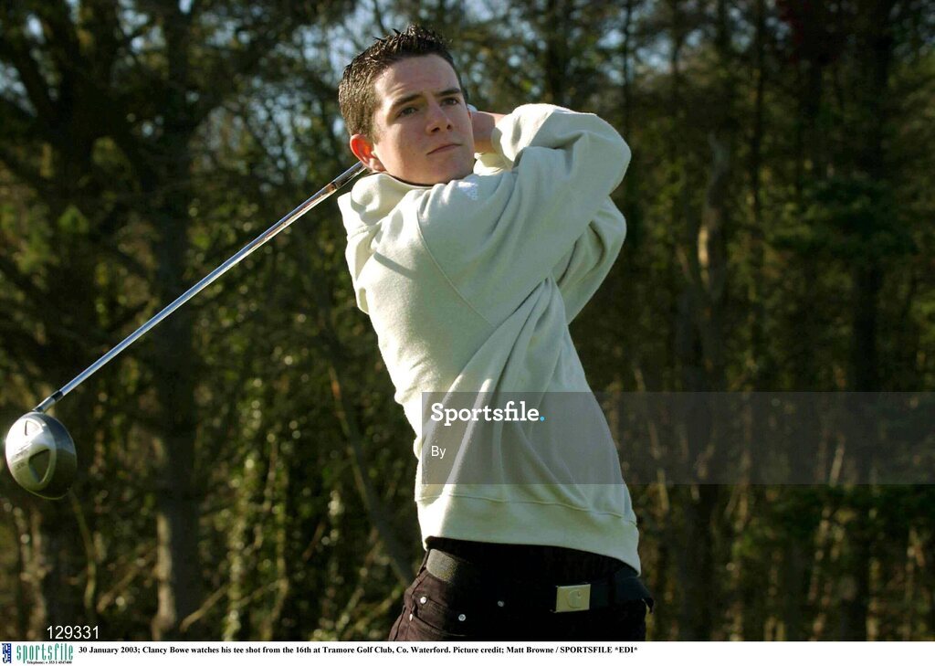 30 January 2003; Clancy Bowe watches his tee shot from the 16th at Tramore Golf Club, Co. Waterford. Picture credit; Matt Browne / SPORTSFILE *EDI*