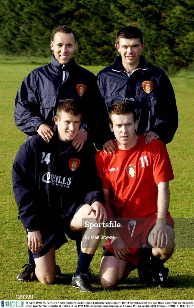 15 April 2003; St. Patrick's Athletic players Liam George, back left, Paul Donnelly, David Freeman, front left, and Ryan Casey who played under Brian Kerr for the Republic of Ireland in the 1998 U18 European Championships in Cyprus. Picture credit; Matt Browne / SPORTSFILE *EDI*