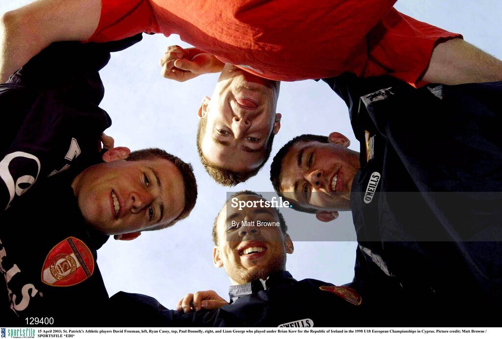15 April 2003; St. Patrick's Athletic players David Freeman, left, Ryan Casey, top, Paul Donnelly, right, and Liam George who played under Brian Kerr for the Republic of Ireland in the 1998 U18 European Championships in Cyprus. Picture credit; Matt Browne / SPORTSFILE *EDI*