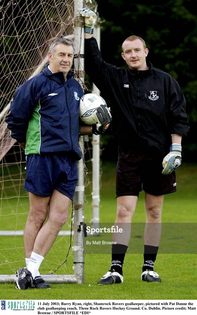 11 July 2003; Barry Ryan, right, Shamrock Rovers goalkeeper, pictured with Pat Dunne the club goalkeeping coach. Three Rock Rovers Hockey Ground. Co. Dublin. Picture credit; Matt Browne / SPORTSFILE *EDI*