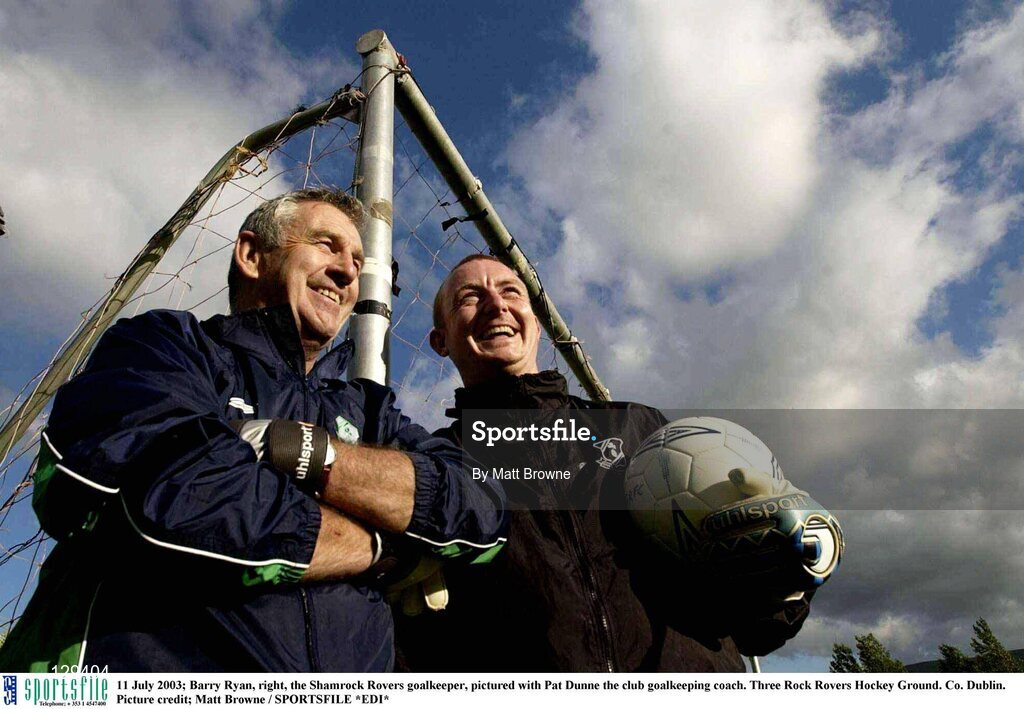 11 July 2003; Barry Ryan, right, the Shamrock Rovers goalkeeper, pictured with Pat Dunne the club goalkeeping coach. Three Rock Rovers Hockey Ground. Co. Dublin. Picture credit; Matt Browne / SPORTSFILE *EDI*
