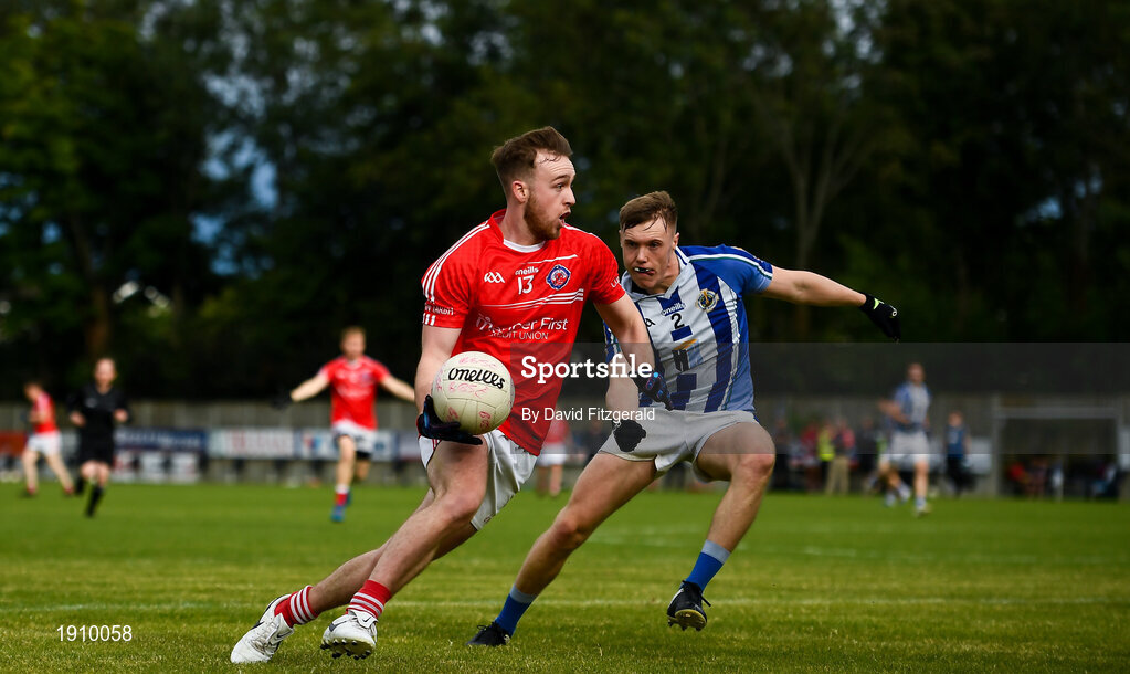 25 July 2020; Kevin Lillis of Clontarf in action against Kieran Kennedy of Ballyboden St Enda's during the Dublin County Senior Football Championship Round 1 match between Ballyboden St Endas and Clontarf at Pairc Uí Mhurchu in Dublin. GAA matches continue to take place in front of a limited number of people in an effort to contain the spread of the Coronavirus (COVID-19) pandemic. Photo by David Fitzgerald/Sportsfile