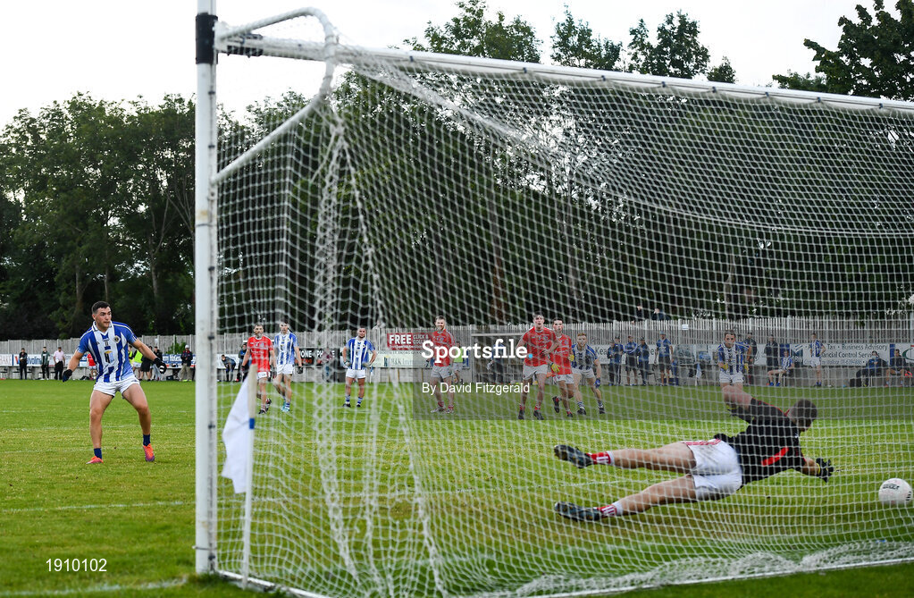 25 July 2020; Colm Basquel of Ballyboden St Enda's scores his side's second goal from a penalty during the Dublin County Senior Football Championship Round 1 match between Ballyboden St Endas and Clontarf at Pairc Uí Mhurchu in Dublin. GAA matches continue to take place in front of a limited number of people in an effort to contain the spread of the Coronavirus (COVID-19) pandemic. Photo by David Fitzgerald/Sportsfile