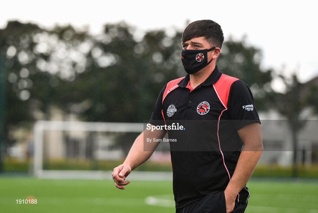 26 July 2020; Gavin Griffiths of Gorey Rangers walks the pitch ahead of the FAI New Balance Junior Cup Quarter-Final match between Usher Celtic and Gorey Rangers at Grangegorman IT in Dublin. Competitive Soccer matches have been approved to return following the guidelines of Phase 3 of the Irish Government’s Roadmap for Reopening of Society and Business and protocols set down by the Soccer governing authorities. With games having been suspended since March, competitive games can take place with updated protocols including a limit of 200 individuals at any one outdoor event, including players, officials and a limited number of spectators, with social distancing, hand sanitisation and face masks being worn by those in attendance among other measures in an effort to contain the spread of the Coronavirus (COVID-19). Photo by Sam Barnes/Sportsfile
