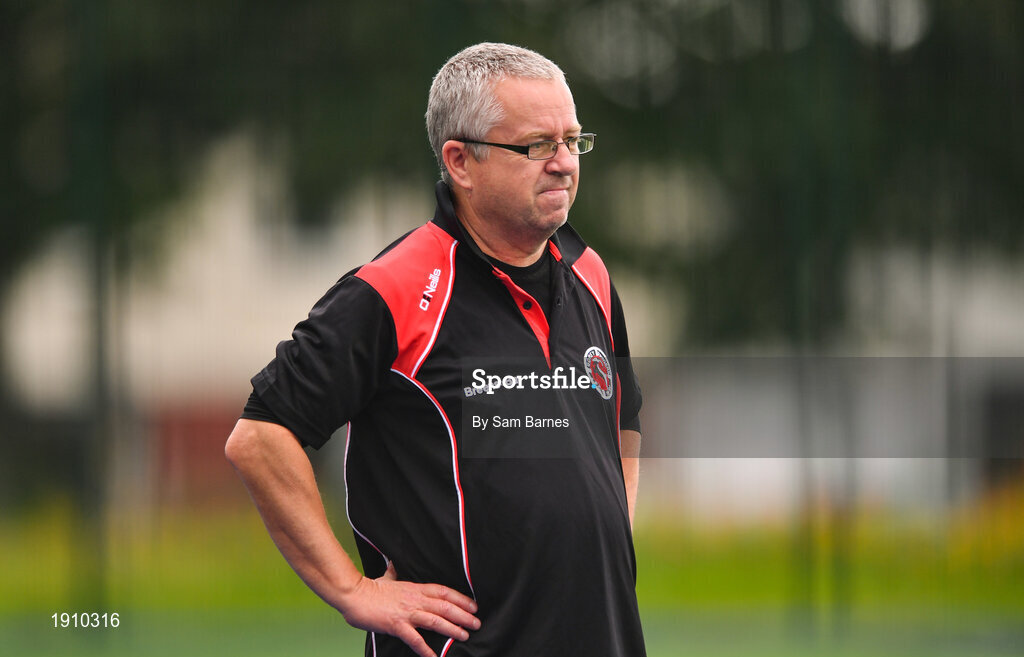 26 July 2020; Gorey Rangers manager Ben Casserly during the FAI New Balance Junior Cup Quarter-Final match between Usher Celtic and Gorey Rangers at Grangegorman IT in Dublin. Competitive Soccer matches have been approved to return following the guidelines of Phase 3 of the Irish Government’s Roadmap for Reopening of Society and Business and protocols set down by the Soccer governing authorities. With games having been suspended since March, competitive games can take place with updated protocols including a limit of 200 individuals at any one outdoor event, including players, officials and a limited number of spectators, with social distancing, hand sanitisation and face masks being worn by those in attendance among other measures in an effort to contain the spread of the Coronavirus (COVID-19). Photo by Sam Barnes/Sportsfile