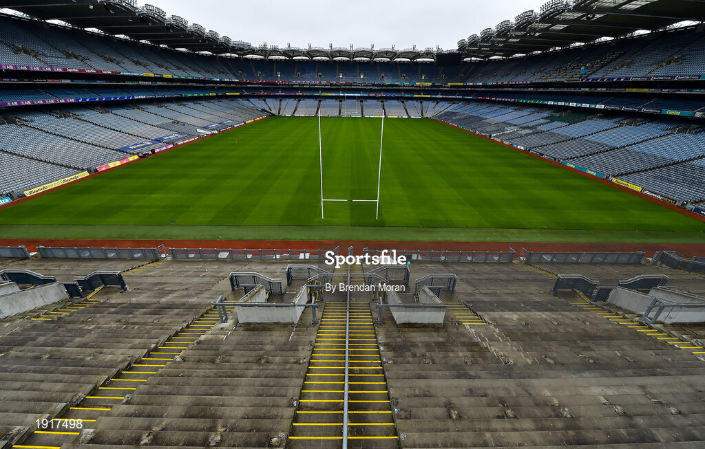 16 August 2020; An empty Croke Park Stadium at the throw-in time of 3.30pm on the original scheduled date of the 2020 GAA Hurling All-Ireland Senior Championship Final. Due to current restrictions laid down by the Irish government to prevent the spread of coronavirus, the dates for the staging of the GAA inter-county season have been pushed back, with the first round of games now due to start in October. The 2020 All-Ireland Senior Hurling Championship was due to be the 133rd staging of the All-Ireland Senior Hurling Championship, the Gaelic Athletic Association's premier inter-county hurling tournament, since its establishment in 1887. For the first time in 96 years the All-Ireland hurling final is now due to be played in December with the 2020 final due on Sunday, December 13th, the same weekend on which Dublin beat Galway in the 1924 final. Photo by Brendan Moran/Sportsfile