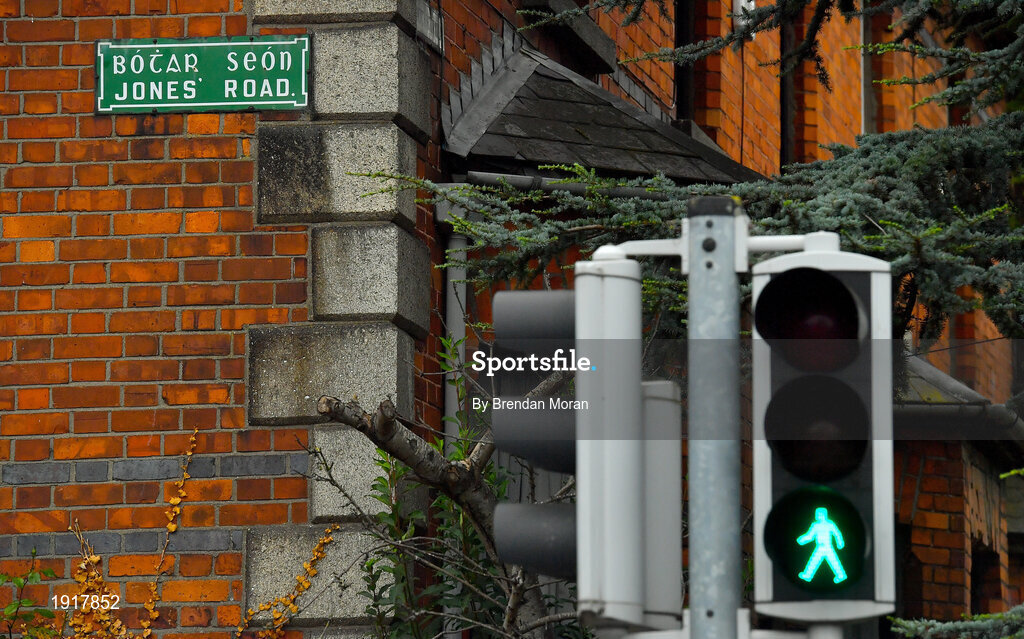 16 August 2020; A road sign on Jones' Road outside Croke Park Stadium on the original scheduled date of the 2020 GAA Hurling All-Ireland Senior Championship Final. Due to current restrictions laid down by the Irish government to prevent the spread of coronavirus, the dates for the staging of the GAA inter-county season have been pushed back, with the first round of games now due to start in October. The 2020 All-Ireland Senior Hurling Championship was due to be the 133rd staging of the All-Ireland Senior Hurling Championship, the Gaelic Athletic Association's premier inter-county hurling tournament, since its establishment in 1887. For the first time in 96 years the All-Ireland hurling final is now due to be played in December with the 2020 final due on Sunday, December 13th, the same weekend on which Dublin beat Galway in the 1924 final. Photo by Brendan Moran/Sportsfile