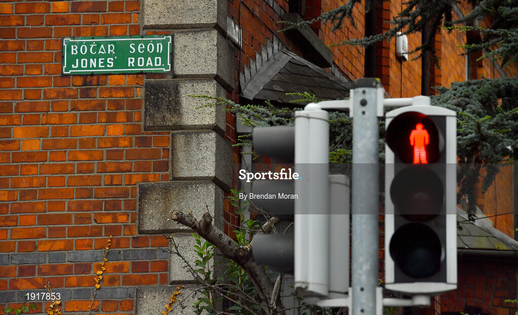 16 August 2020; A road sign on Jones' Road outside Croke Park Stadium on the original scheduled date of the 2020 GAA Hurling All-Ireland Senior Championship Final. Due to current restrictions laid down by the Irish government to prevent the spread of coronavirus, the dates for the staging of the GAA inter-county season have been pushed back, with the first round of games now due to start in October. The 2020 All-Ireland Senior Hurling Championship was due to be the 133rd staging of the All-Ireland Senior Hurling Championship, the Gaelic Athletic Association's premier inter-county hurling tournament, since its establishment in 1887. For the first time in 96 years the All-Ireland hurling final is now due to be played in December with the 2020 final due on Sunday, December 13th, the same weekend on which Dublin beat Galway in the 1924 final. Photo by Brendan Moran/Sportsfile