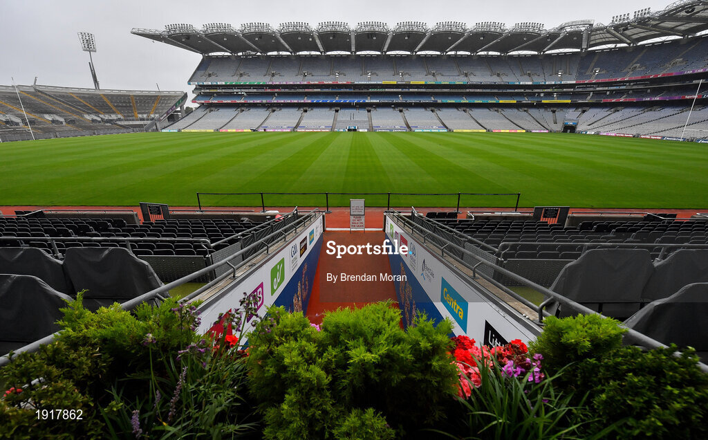 16 August 2020; The players' tunnel at 3.02pm as the teams would have made their way onto the pitch at Croke Park Stadium on the original scheduled date of the 2020 GAA Hurling All-Ireland Senior Championship Final. Due to current restrictions laid down by the Irish government to prevent the spread of coronavirus, the dates for the staging of the GAA inter-county season have been pushed back, with the first round of games now due to start in October. The 2020 All-Ireland Senior Hurling Championship was due to be the 133rd staging of the All-Ireland Senior Hurling Championship, the Gaelic Athletic Association's premier inter-county hurling tournament, since its establishment in 1887. For the first time in 96 years the All-Ireland hurling final is now due to be played in December with the 2020 final due on Sunday, December 13th, the same weekend on which Dublin beat Galway in the 1924 final. Photo by Brendan Moran/Sportsfile