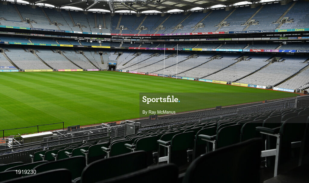 16 August 2020; An empty Croke Park Stadium on the original scheduled date of the 2020 GAA Hurling All-Ireland Senior Championship Final. Due to current restrictions laid down by the Irish government to prevent the spread of coronavirus, the dates for the staging of the GAA inter-county season have been pushed back, with the first round of games now due to start in October. The 2020 All-Ireland Senior Hurling Championship was due to be the 133rd staging of the All-Ireland Senior Hurling Championship, the Gaelic Athletic Association's premier inter-county hurling tournament, since its establishment in 1887. For the first time in 96 years the All-Ireland hurling final is now due to be played in December with the 2020 final due on Sunday, December 13th, the same weekend on which Dublin beat Galway in the 1924 final.   Photo by Ray McManus/Sportsfile