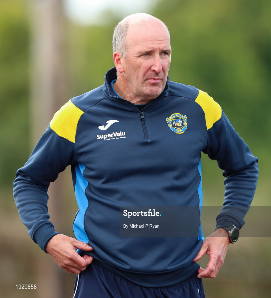 23 August 2020; Douglas Hall manager Michael Nason during the FAI Youth Cup Final match between Killarney Celtic and Douglas Hall at Mounthawk Park in Tralee, Kerry. Photo by Michael P Ryan/Sportsfile