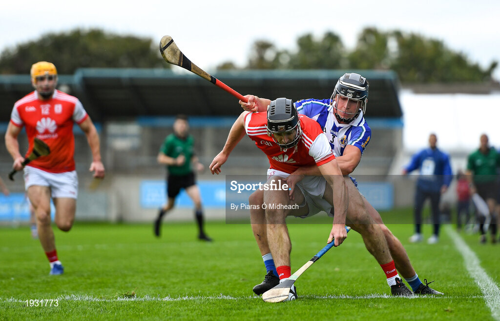 20 September 2020; Mark Schutte of Cuala is tackled by Luke Corcoran of Ballyboden St Enda's during the Dublin County Senior Hurling Championship Final match between Ballyboden St Enda's and Cuala at Parnell Park in Dublin. Photo by Piaras Ó Mídheach/Sportsfile