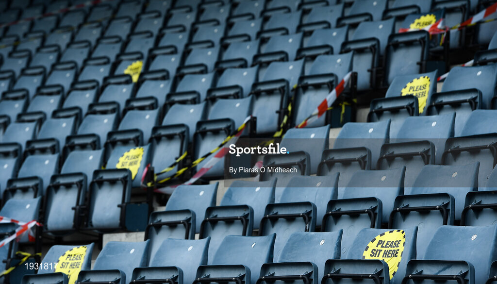 20 September 2020; A general view of empty seats in the stand, as the game was played behind closed doors, ahead of the Dublin County Senior Hurling Championship Final match between Ballyboden St Enda's and Cuala at Parnell Park in Dublin. Photo by Piaras Ó Mídheach/Sportsfile