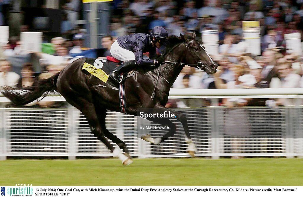 13 July 2003; One Cool Cat, with Mick Kinane up, wins the Dubai Duty Free Anglesey Stakes at the Curragh Racecourse, Co. Kildare. Picture credit; Matt Browne / SPORTSFILE *EDI*