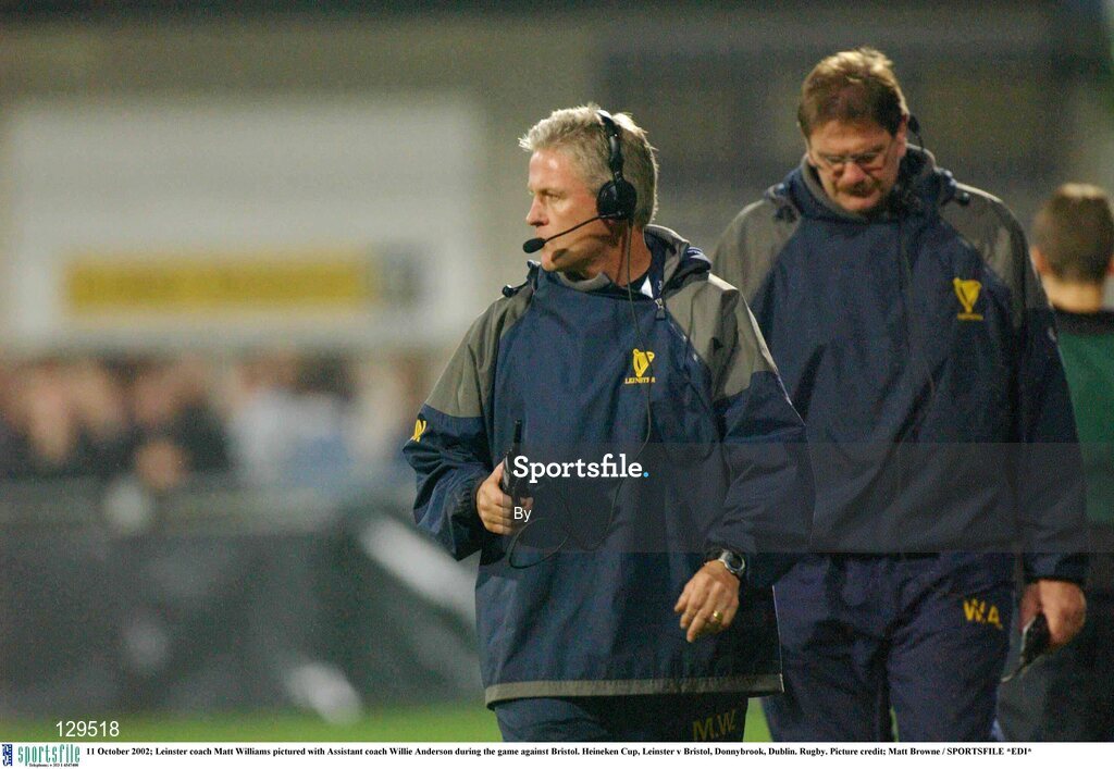 11 October 2002; Leinster coach Matt Williams pictured with Assistant coach Willie Anderson during the game against Bristol. Heineken Cup, Leinster v Bristol, Donnybrook, Dublin. Rugby. Picture credit; Matt Browne / SPORTSFILE *EDI*