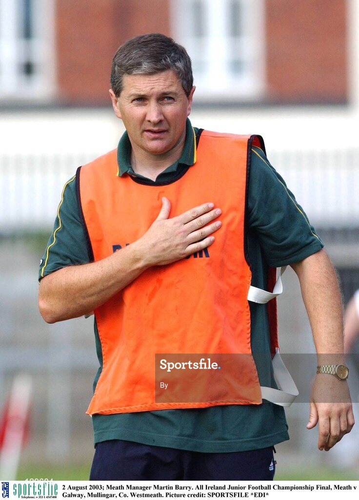 2 August 2003; Meath Manager Martin Barry. All Ireland Junior Football Championship Final, Meath v Galway, Mullingar, Co. Westmeath. Picture credit: SPORTSFILE *EDI*
