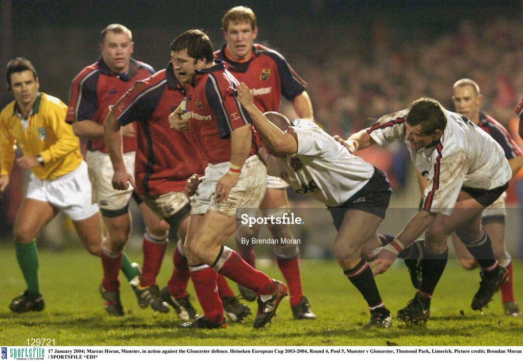 17 January 2004; Marcus Horan, Munster, in action against the Gloucester defence. Heineken European Cup 2003-2004, Round 4, Pool 5, Munster v Gloucester, Thomond Park, Limerick. Picture credit; Brendan Moran / SPORTSFILE *EDI*