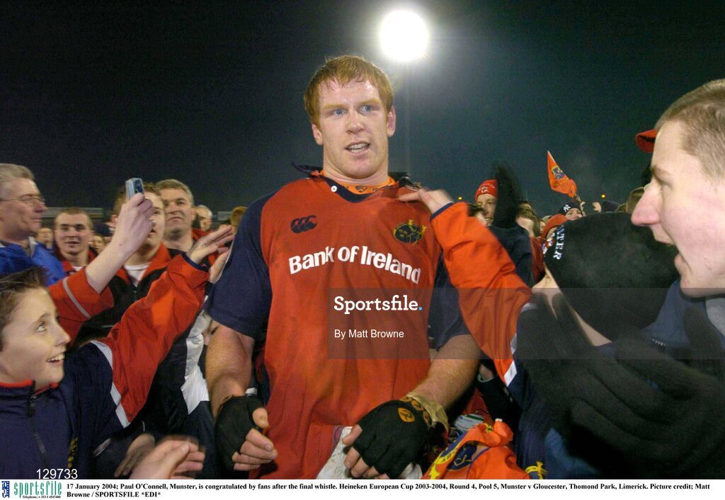 17 January 2004; Paul O'Connell, Munster, is congratulated by fans after the final whistle. Heineken European Cup 2003-2004, Round 4, Pool 5, Munster v Gloucester, Thomond Park, Limerick. Picture credit; Matt Browne / SPORTSFILE *EDI*