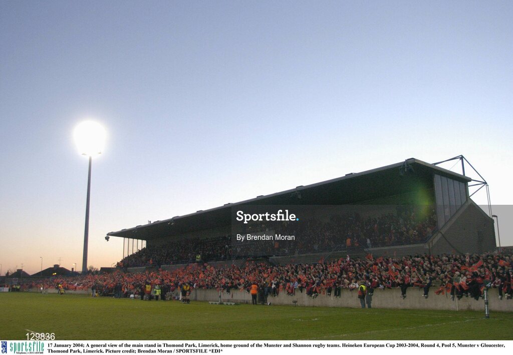 17 January 2004; A general view of the main stand in Thomond Park, Limerick, home ground of the Munster and Shannon rugby teams. Heineken European Cup 2003-2004, Round 4, Pool 5, Munster v Gloucester, Thomond Park, Limerick. Picture credit; Brendan Moran / SPORTSFILE *EDI*