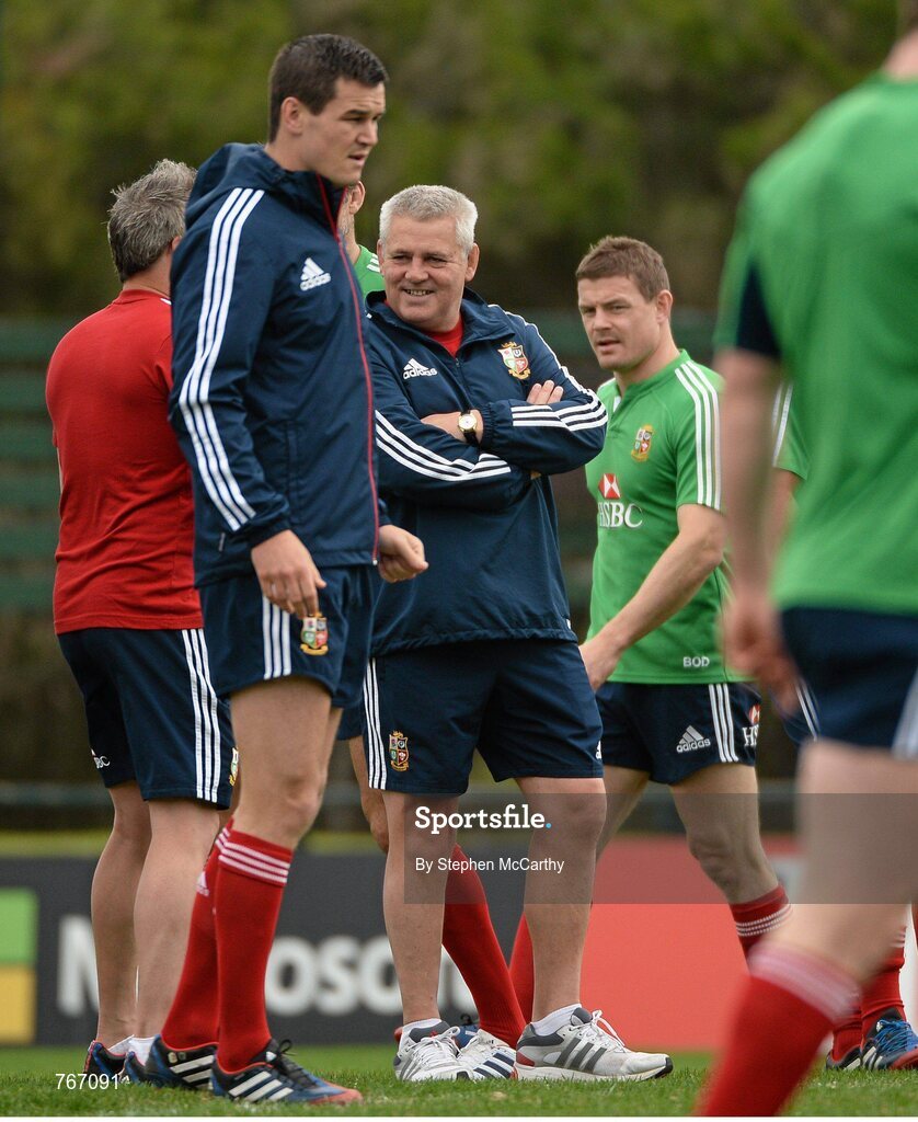 3 July 2013; British & Irish Lions head coach Warren Gatland and Brian O'Driscoll during squad training ahead of their 3rd test match against Australia on Saturday. British & Irish Lions Tour 2013, Squad Training. Noosa Dolphins RFC, Dolphin Oval, Sunshine Beach, Queensland, Australia. Picture credit: Stephen McCarthy / SPORTSFILE