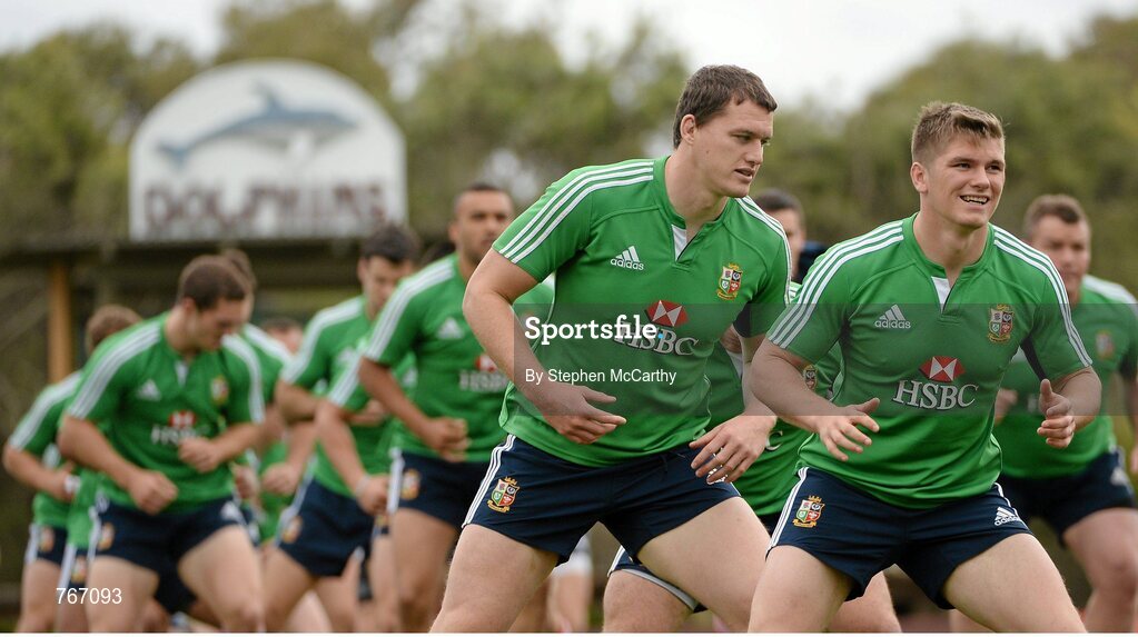3 July 2013; Owen Farrell and Ian Evans, British & Irish Lions, during squad training ahead of their 3rd test match against Australia on Saturday. British & Irish Lions Tour 2013, Squad Training. Noosa Dolphins RFC, Dolphin Oval, Sunshine Beach, Queensland, Australia. Picture credit: Stephen McCarthy / SPORTSFILE