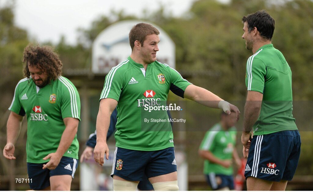 3 July 2013; Sean O'Brien and Mike Phillips, right, British & Irish Lions, during squad training ahead of their 3rd test match against Australia on Saturday. British & Irish Lions Tour 2013, Squad Training. Noosa Dolphins RFC, Dolphin Oval, Sunshine Beach, Queensland, Australia. Picture credit: Stephen McCarthy / SPORTSFILE