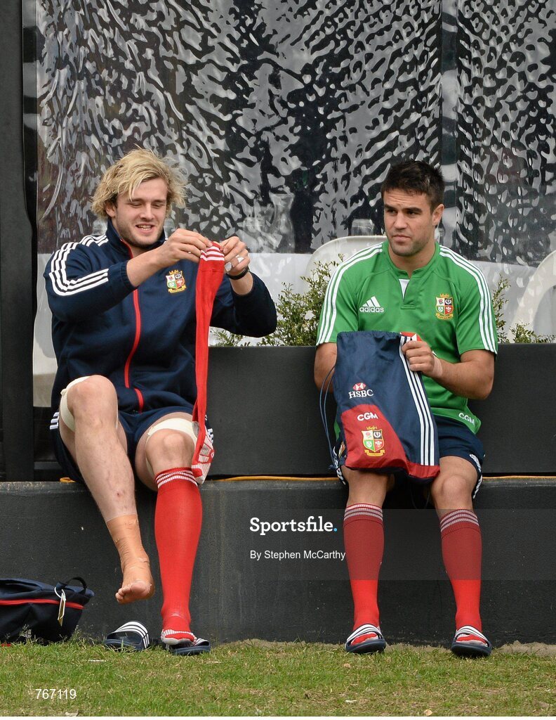 3 July 2013; Richie Gray, left, and Conor Murray, British & Irish Lions, during squad training ahead of their 3rd test match against Australia on Saturday. British & Irish Lions Tour 2013, Squad Training. Noosa Dolphins RFC, Dolphin Oval, Sunshine Beach, Queensland, Australia. Picture credit: Stephen McCarthy / SPORTSFILE
